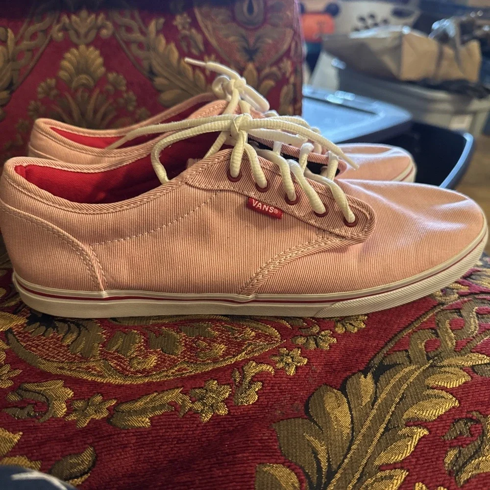 Womens Red and White Stripe Vans size11